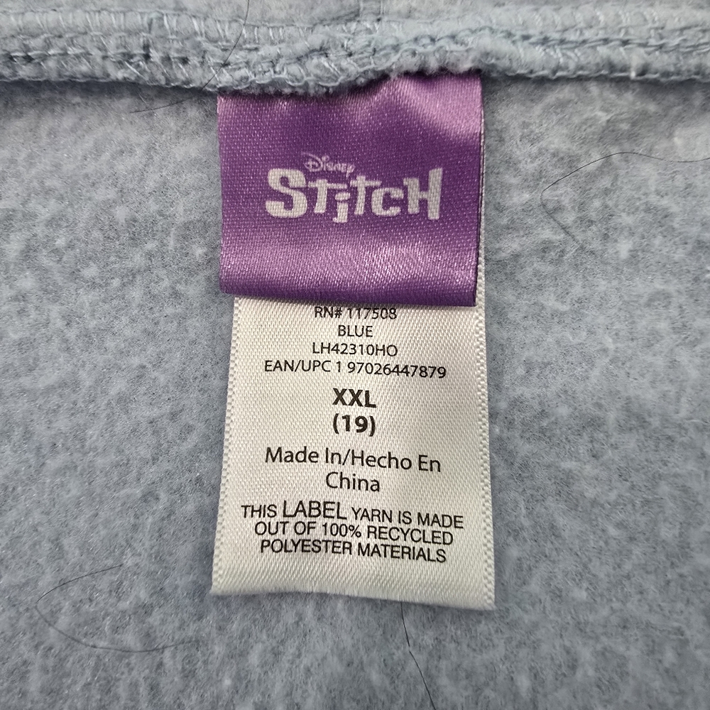 Disney Stitch Light Blue Hoodie Junior Size XXL 19 - Picture 2 of 3
